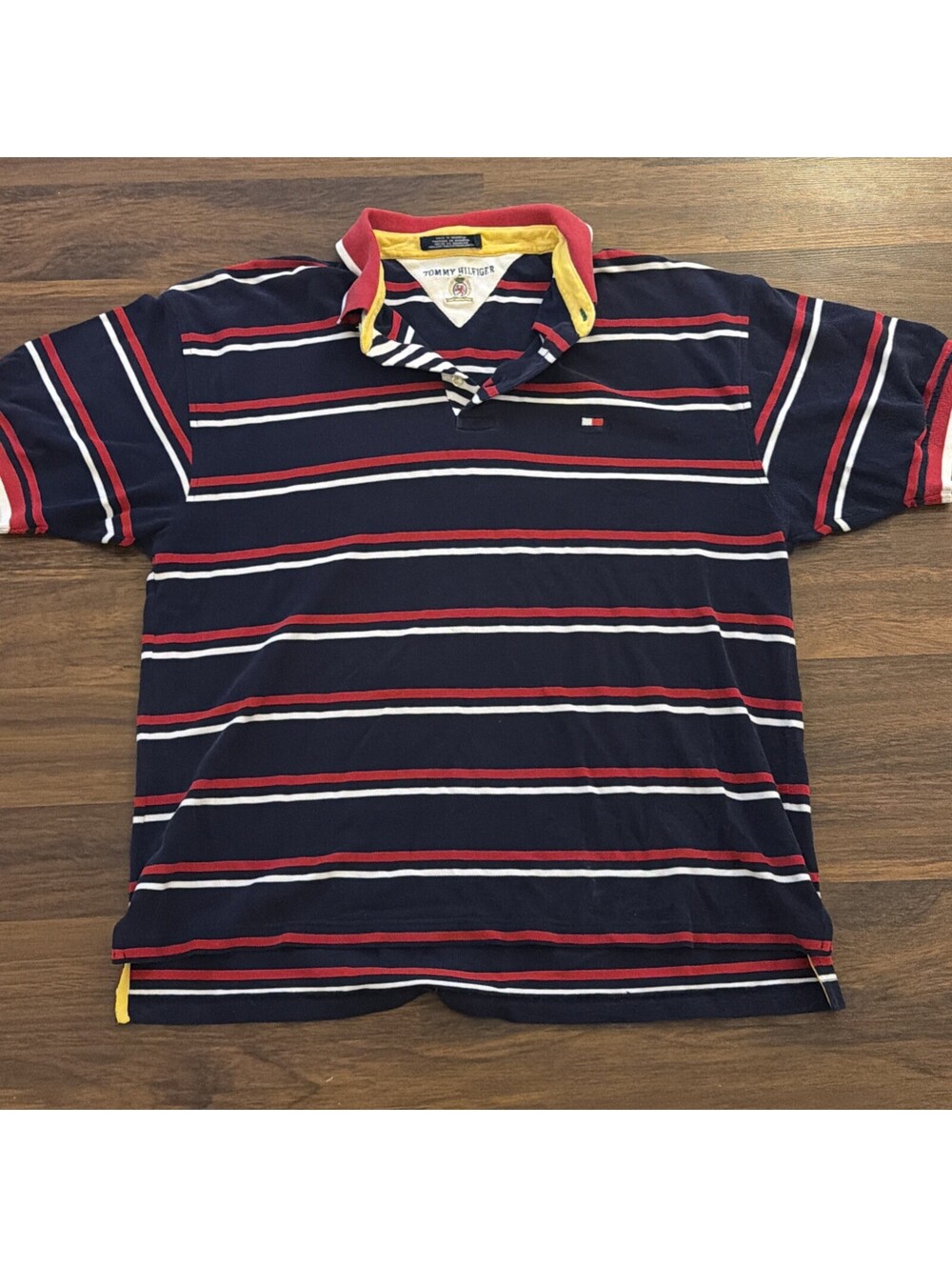 Vintage 90s Tommy Hilfiger Striped Mens XL Polo Shirt Blue/white/red